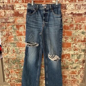 Zara High Rise Distressed Blue Jeans